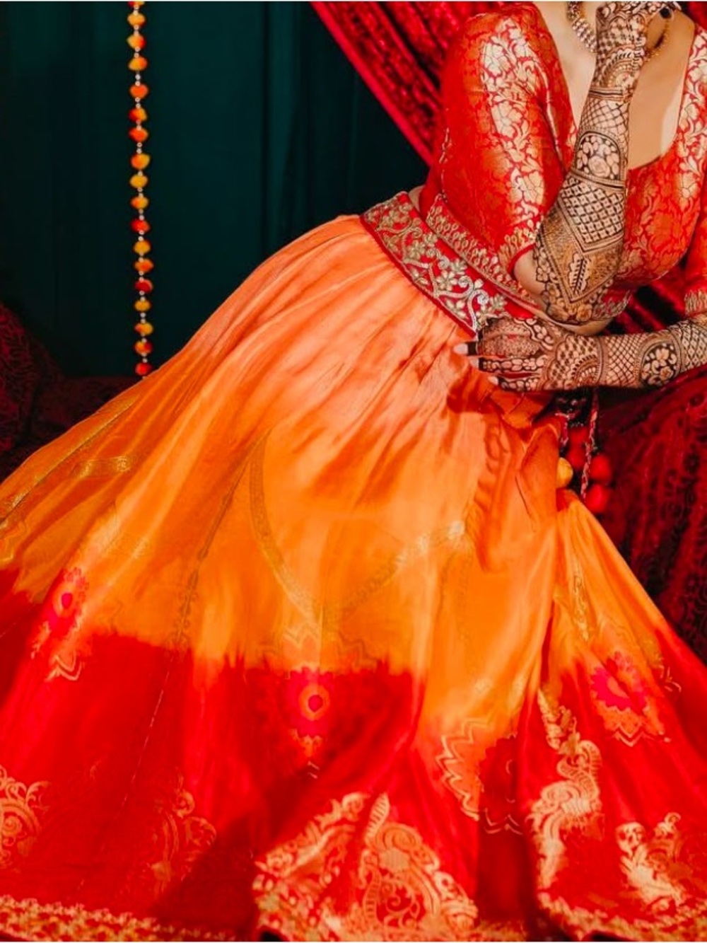 Vibrant Orange-Red Ethnic Lehenga with Embroidered Waist